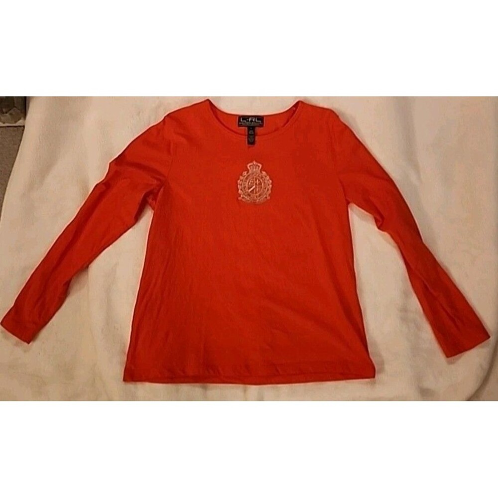 Lauren By Ralph Lauren Green Label Orange Active Long Sleeve Top Size Large